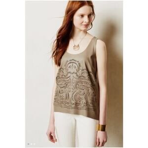 SUNDAY IN BROOKLYN Anthropologie Koel Brown Vegan Leather Laser Cut Tank // XS